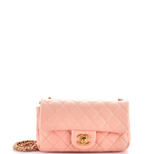 Chanel Pearl Crush Mini Blush Pink Lambskin Antique Gold Hardware - Saika Collective