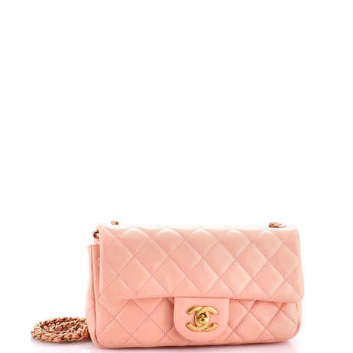 Chanel Pearl Crush Mini Blush Pink Lambskin Antique Gold Hardware - Saika Collective