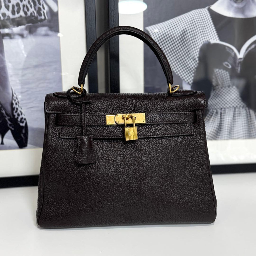 Vintage Hermes Kelly 28 Havana Brown Togo Leather Gold Hardware G Stamp - Saika Collective