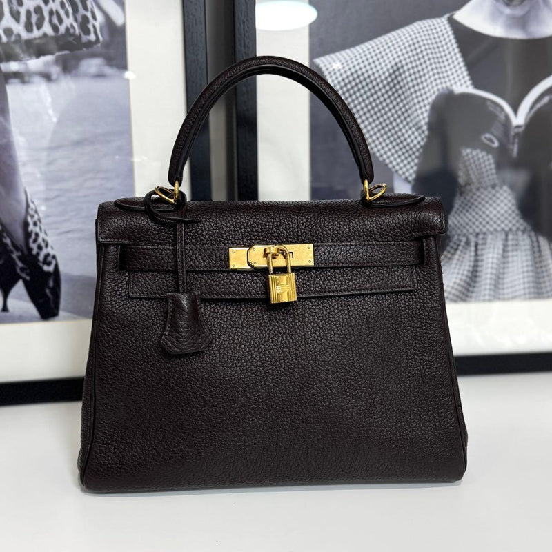 Vintage Hermes Kelly 28 Havana Brown Togo Leather Gold Hardware G Stamp - Saika Collective