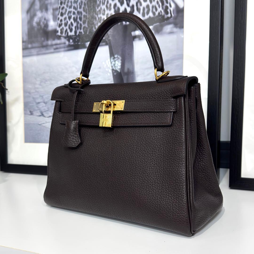 Vintage Hermes Kelly 28 Havana Brown Togo Leather Gold Hardware G Stamp - Saika Collective