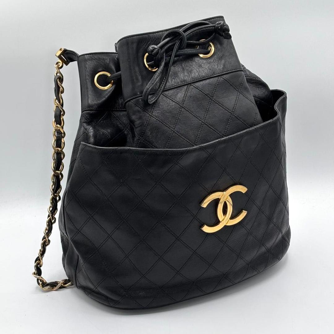 Rare Chanel Bicolore Bucket Bag Black Leather Gold Coco Hardware - Saika