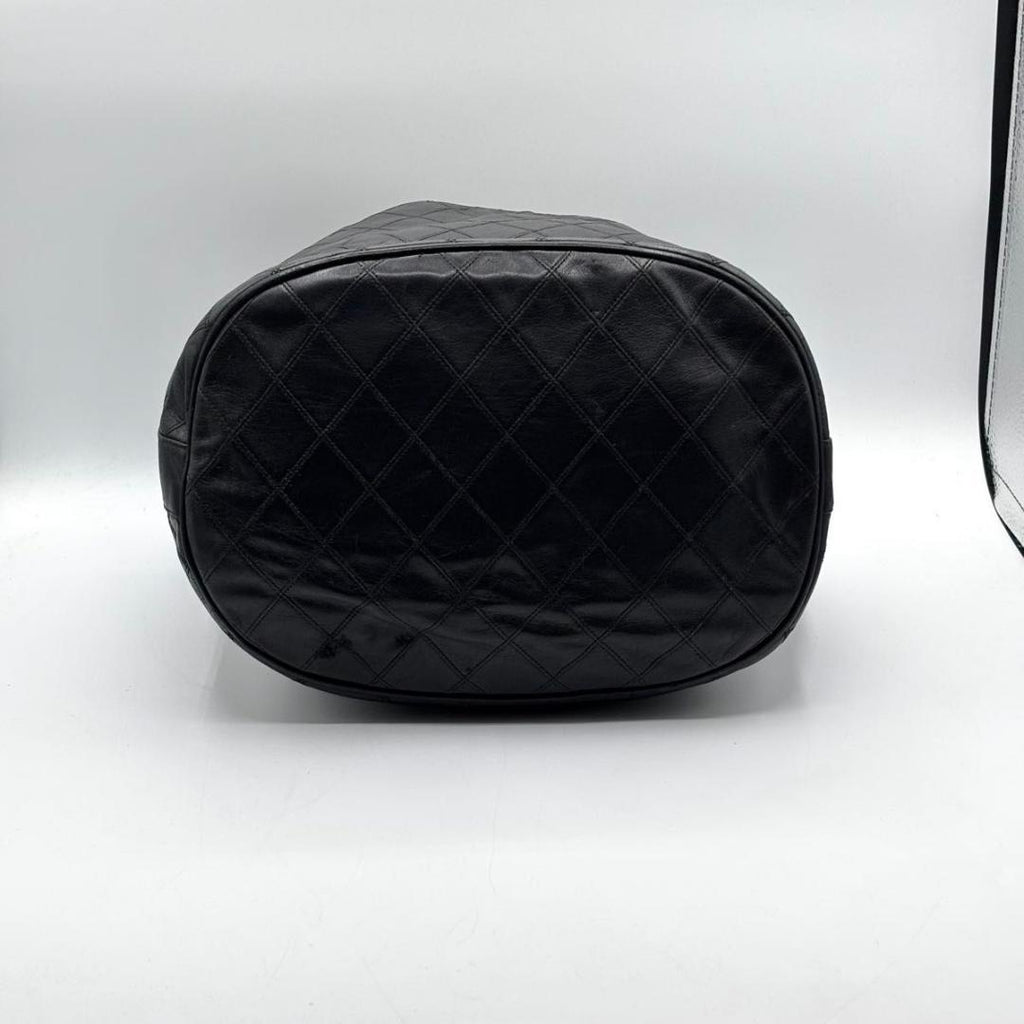 Rare Chanel Bicolore Bucket Bag Black Leather Gold Coco Hardware - Saika