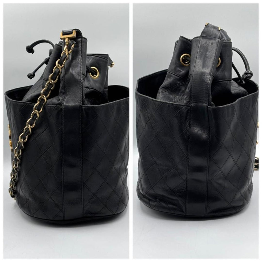 Rare Chanel Bicolore Bucket Bag Black Leather Gold Coco Hardware - Saika