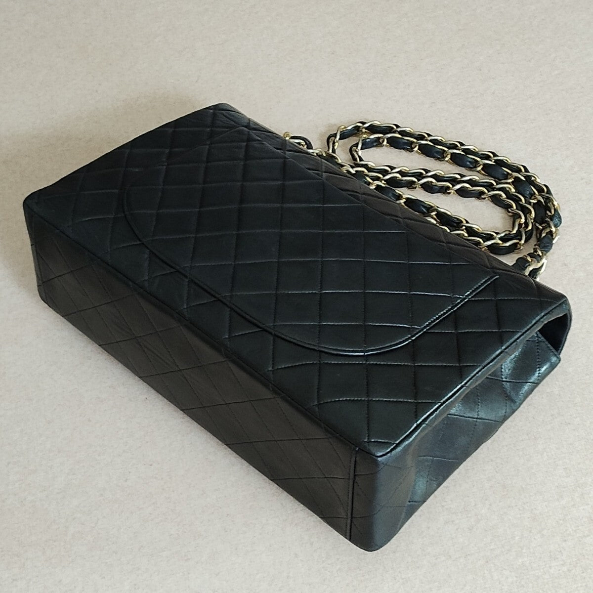 Chanel Vintage Maxi Flap Bag 34 – Black Lambskin Quilted Matelassé with Gold Hardware
