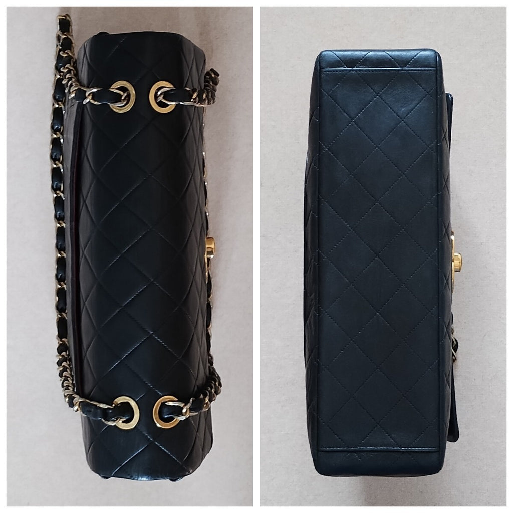 Chanel Vintage Maxi Flap Bag 34 – Black Lambskin Quilted Matelassé with Gold Hardware