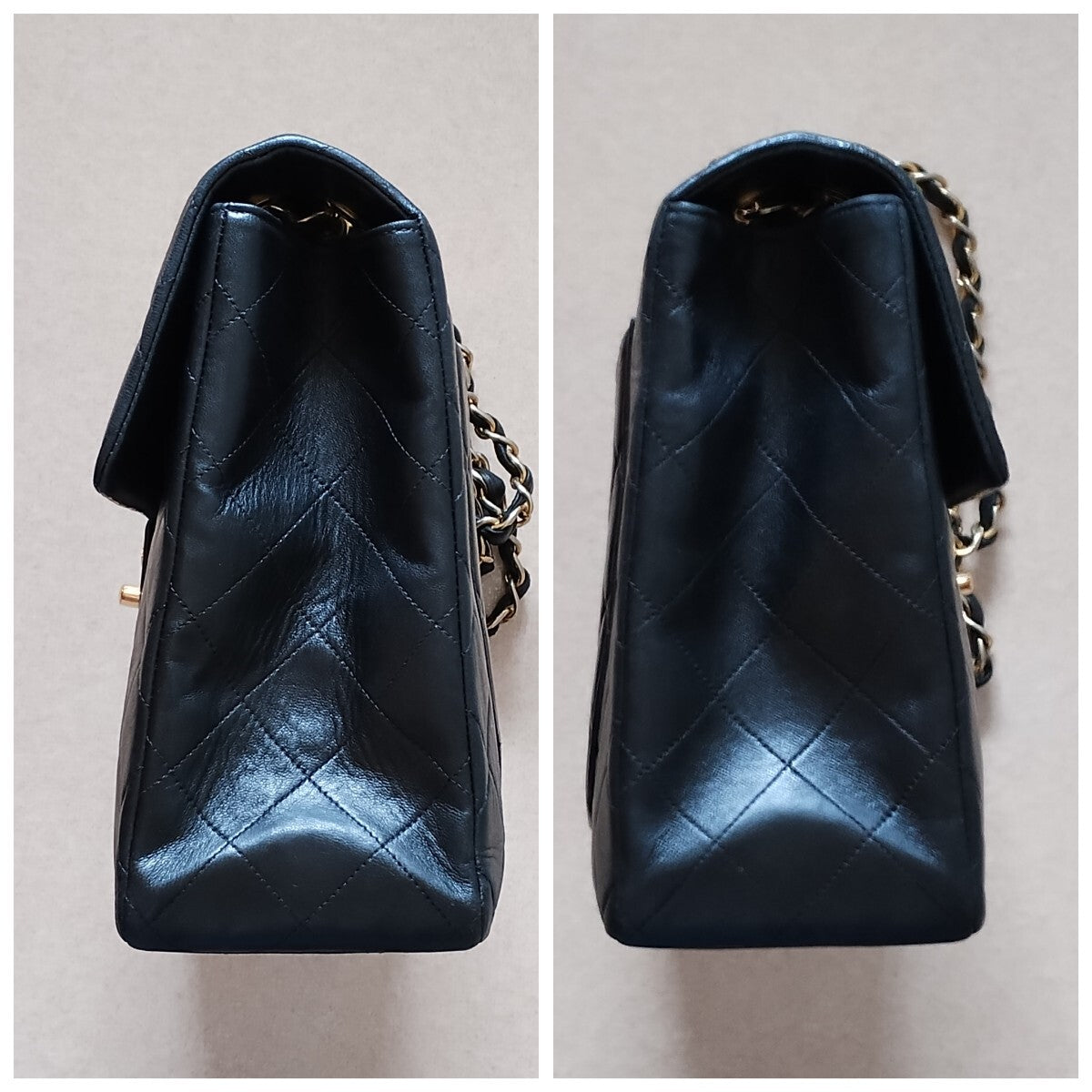 Chanel Vintage Maxi Flap Bag 34 – Black Lambskin Quilted Matelassé with Gold Hardware