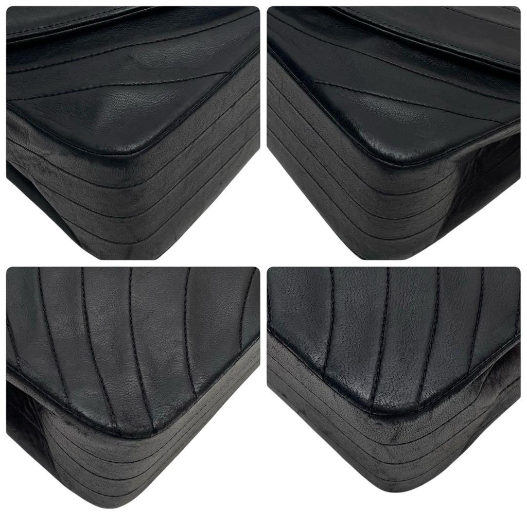 Corner View  of Vintage Chanel Double Chain Flap Bag Black Lambskin Gold Coco Mark - Saika Collective