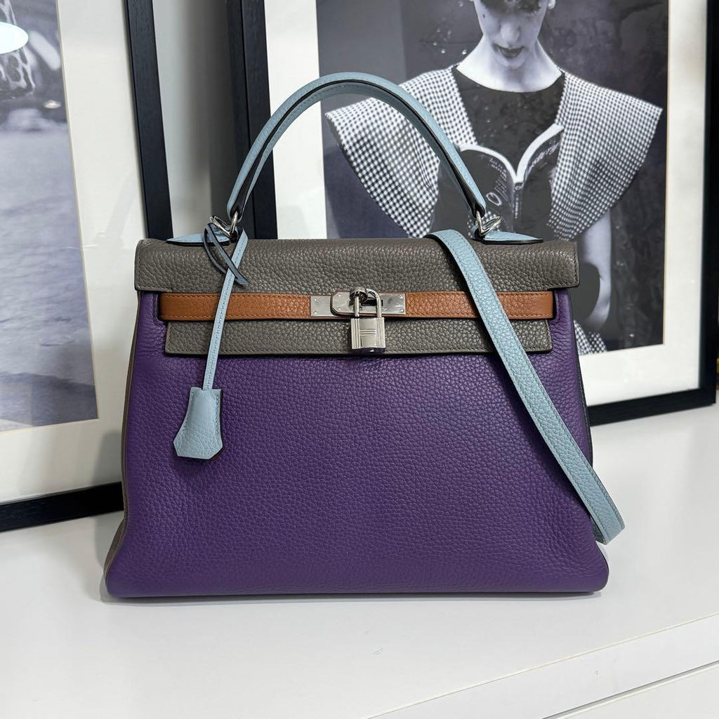 Rare Hermes Kelly 32 Harlequin Multicolore Taurillon Clemence - Saika Collective